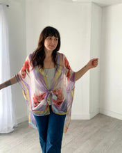 Load image into Gallery viewer, Purple and Pink Floral Ultra Sheer Kimono