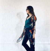 Load image into Gallery viewer, Black and Red Rose Sheer Kimono