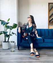 Load image into Gallery viewer, Black and Red Rose Sheer Kimono