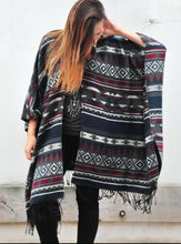 Load image into Gallery viewer, Grey and Burgundy Southwestern Print Blanket Poncho