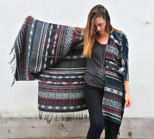 Load image into Gallery viewer, Grey and Burgundy Southwestern Print Blanket Poncho