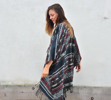 Load image into Gallery viewer, Grey and Burgundy Southwestern Print Blanket Poncho

