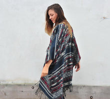 Load image into Gallery viewer, Grey and Burgundy Southwestern Print Blanket Poncho