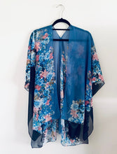 Load image into Gallery viewer, Two Tone Blue Floral Sheer Kimono