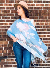 Load image into Gallery viewer, Blue and Pink Floral Light Draped Shawl