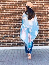 Load image into Gallery viewer, Blue and Pink Floral Light Draped Shawl