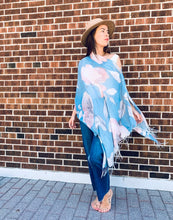 Load image into Gallery viewer, Blue and Pink Floral Light Draped Shawl
