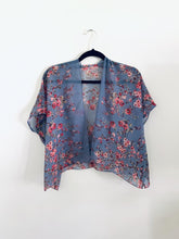 Load image into Gallery viewer, Denim Blue Floral Sheer Cropped Kimono

