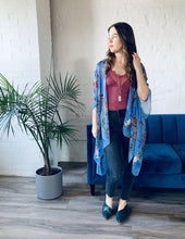 Load image into Gallery viewer, Dusty Blue Floral Sheer Kimono