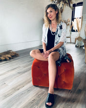 Load image into Gallery viewer, White with Black Floral Silhouette Sheer Kimono