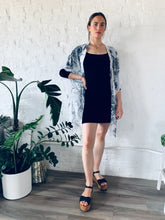 Load image into Gallery viewer, White, Black and Grey Floral Sheer Kimono