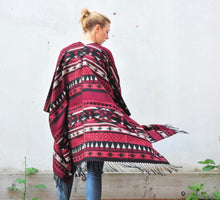Load image into Gallery viewer, Red and Black Southwestern Print Blanket Poncho