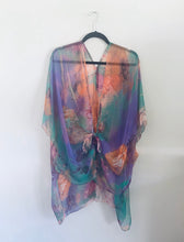 Load image into Gallery viewer, Purple and Orange Abstract Floral Sheer Kimono

