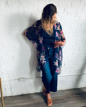 Load image into Gallery viewer, Navy and Fuschia Floral Sheer Kimono