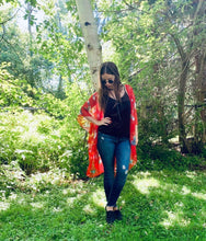 Load image into Gallery viewer, Red and White Rose Sheer Kimono