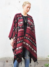 Load image into Gallery viewer, Red and Black Southwestern Print Blanket Poncho