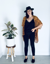 Load image into Gallery viewer, Deep Tan and Burgundy Leaves Sheer Kimono