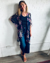 Load image into Gallery viewer, Navy and Fuschia Floral Sheer Kimono