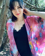 Load image into Gallery viewer, Pink Blue Retro Floral Sheer Kimono