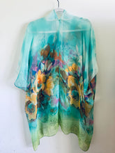 Load image into Gallery viewer, Turquoise and Yellow Floral Sheer Kimono