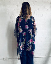 Load image into Gallery viewer, Navy and Fuschia Floral Sheer Kimono