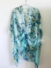 Load image into Gallery viewer, Mint Green and Blue Floral Sheer Kimono
