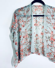 Load image into Gallery viewer, Light Aqua Floral Sheer Cropped Kimono