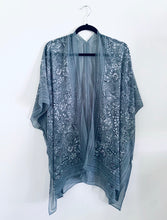 Load image into Gallery viewer, Grey with White Floral Sheer Kimono
