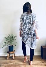 Load image into Gallery viewer, White with Black Flowers Sheer Kimono