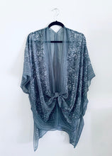 Load image into Gallery viewer, Grey with White Floral Sheer Kimono