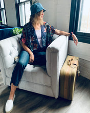 Load image into Gallery viewer, Navy Sheer Floral Cropped Kimono