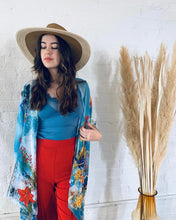 Load image into Gallery viewer, Bright Blue Vintage Floral Semi Sheer Kimono