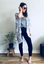 Load image into Gallery viewer, White with Black Flowers Sheer Kimono