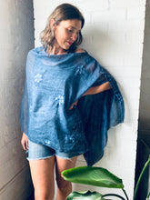Load image into Gallery viewer, Embroidered Denim Blue Gauze Draped Shawl