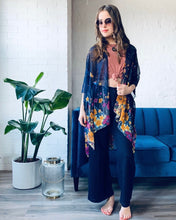 Load image into Gallery viewer, Navy and Yellow Floral Sheer Kimono
