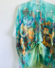Load image into Gallery viewer, Turquoise and Yellow Floral Sheer Kimono