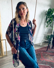Load image into Gallery viewer, Navy and Fuschia Floral Sheer Kimono