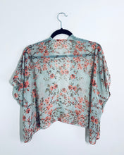 Load image into Gallery viewer, Light Aqua Floral Sheer Cropped Kimono