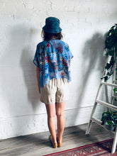 Load image into Gallery viewer, Dusty Blue Sheer Floral Cropped Kimono