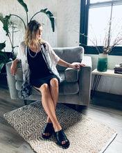 Load image into Gallery viewer, White with Black Floral Silhouette Sheer Kimono