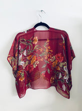 Load image into Gallery viewer, Burgundy Sheer Floral Cropped Kimono