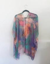 Load image into Gallery viewer, Purple and Orange Abstract Floral Sheer Kimono