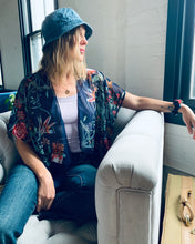 Load image into Gallery viewer, Navy Sheer Floral Cropped Kimono