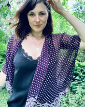 Load image into Gallery viewer, Two Tone Plum Polkadot Sheer Kimono