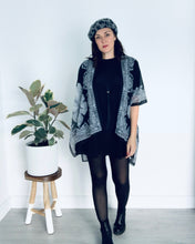Load image into Gallery viewer, Black and White Border Filigree Sheer Kimono