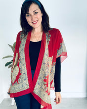 Load image into Gallery viewer, Red Paisley Border Sheer Kimono