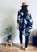Load image into Gallery viewer, Black Floral Sheer Kimono