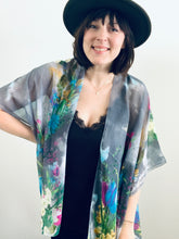 Load image into Gallery viewer, Grey Floral Sheer Kimono