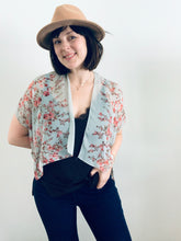 Load image into Gallery viewer, Light Aqua Floral Sheer Cropped Kimono