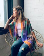 Load image into Gallery viewer, Purple and Orange Abstract Floral Sheer Kimono